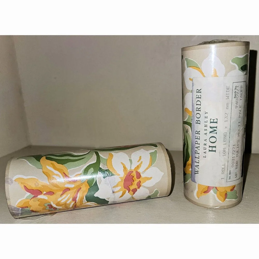 2 Rolls Vintage Laura Ashley Wallpaper Border Floral Tulips Botanical 10m Ea NOS